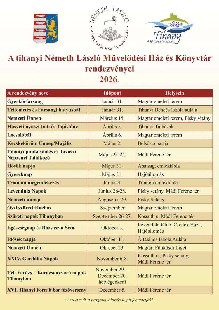 Rendezvénynaptár 2026